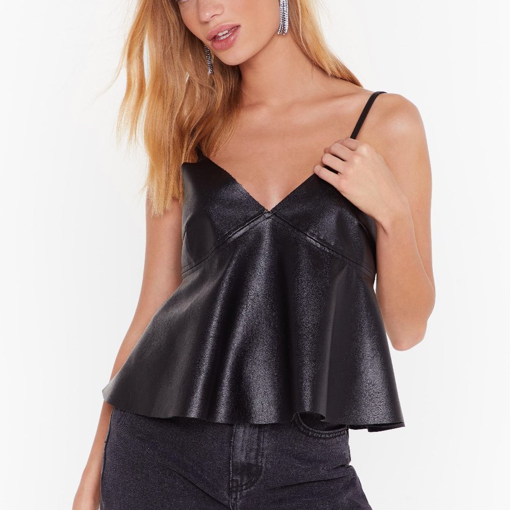 Nasty Gal Black Faux Leather Cami – Size 10